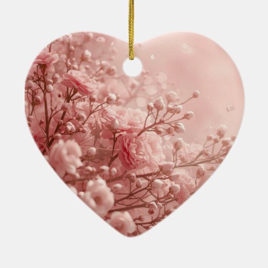 Demure Pink Flowers on a Romantic Valentine Tree セラミックオーナメント (裏面)