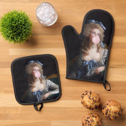 Demure with Pink Bubble Gum 鍋つかみ&鍋敷きセット (トップダウン)