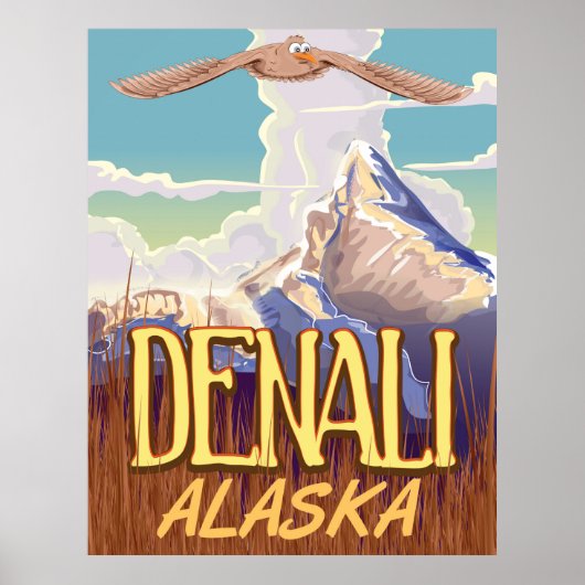 Denali Alaskaマンガのヴィンテージ旅行ポスター ポスター (正面)