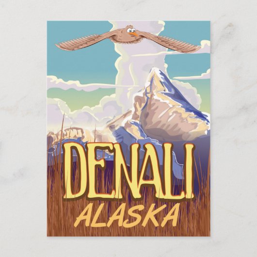 Denali Alaskaマンガのヴィンテージ旅行ポスター ポストカード (正面)