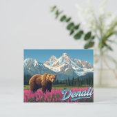 Denali Grizzly Bear Wildflower Art ポストカード (スタンド正面)