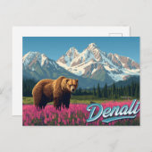 Denali Grizzly Bear Wildflower Art ポストカード (正面/裏面)
