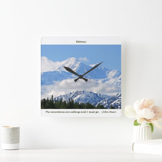 Denali/Mtnsはボーダーを持つMuirをまたは呼んでいますJ スクエア壁時計 (ホーム)