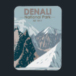 Denali National Park Alaska Mount Hunter Vintage マグネット<br><div class="desc">Denali vector artwork design. The park has terrain of tundra,  spruce forest and glaciers,  the park is home to wildlife including grizzly bears,  wolves,  moose,  caribou and Dall sheep.</div>