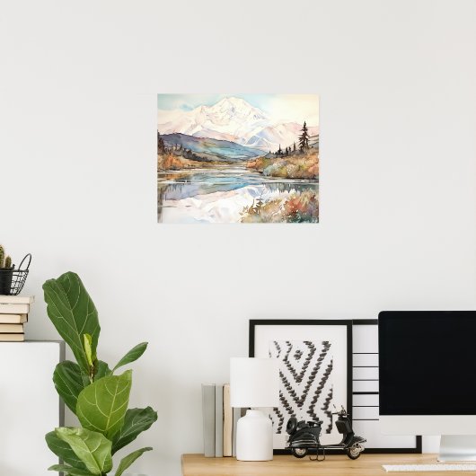 Denali National Park Watercolor ポスター (ホームオフィス)