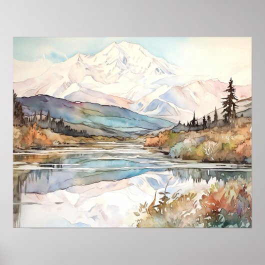 Denali National Park Watercolor ポスター (正面)