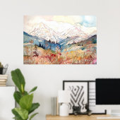 Denali National Park Watercolor ポスター (ホームオフィス)