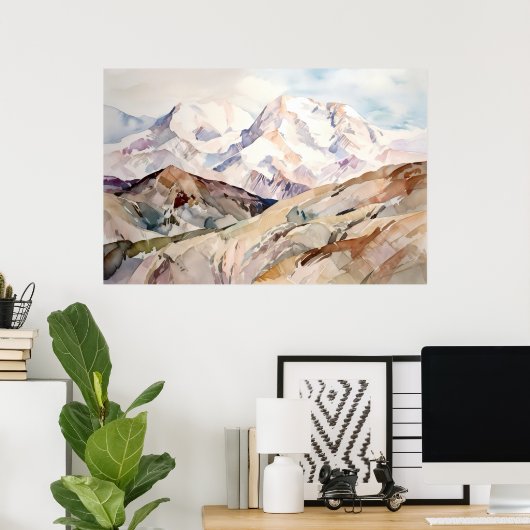 Denali National Park Watercolor ポスター (ホームオフィス)