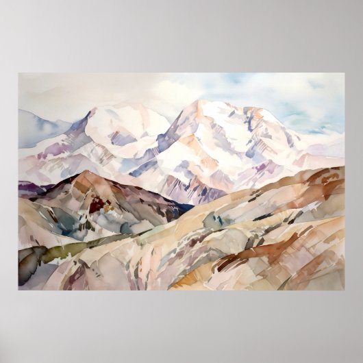 Denali National Park Watercolor ポスター (正面)