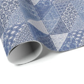 Denim三角形パッチワークヴィンテージテクスチャ。 ラッピングペーパー (ロールコーナー)
