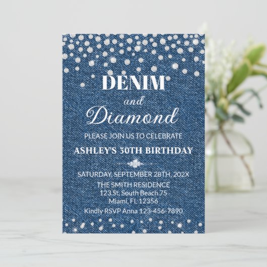 Denim and Diamond Birthday Party Invitation 招待状 (スタンド正面)