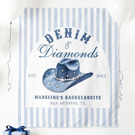 Denim and Diamonds Bachelorette Backdrop Cowgirl タペストリー
