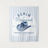 Denim and Diamonds Bachelorette Backdrop Cowgirl タペストリー (正面)