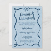 Denim and Diamonds Blue Bow Coquette Wavy Ribbon 招待状 (正面)