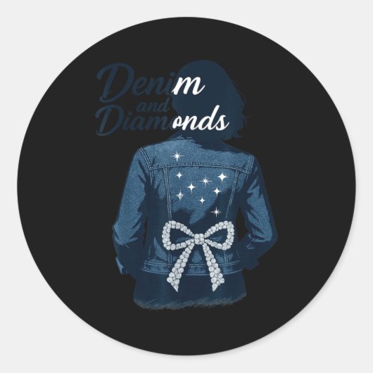 Denim And Diamonds Bow Ladies Girls Jeans Women  ラウンドシール (正面)