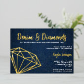 Denim and Diamonds Elegant Blue Geometric 箔招待状 (立ち正面)