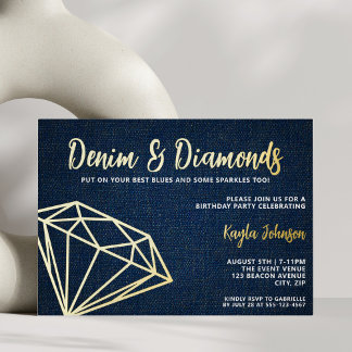 Denim and Diamonds Elegant Blue Geometric 箔招待状