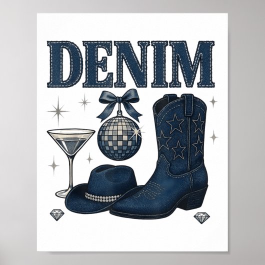 Denim And Diamonds Western Fashion Boots Bling Rod ポスター (正面)