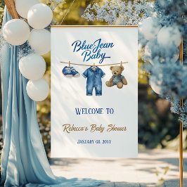 Denim Bear Boy Blue Jean Baby Shower Welcome ポスター