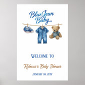 Denim Bear Boy Blue Jean Baby Shower Welcome ポスター (正面)