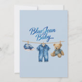 Denim Bear Clothesline Boy Blue Jean Baby Shower サンキューカード (裏面)