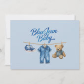 Denim Bear Clothesline Boy Blue Jean Baby Shower サンキューカード (裏面)