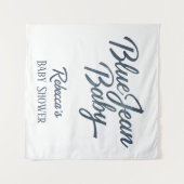 Denim Bear Clothesline Boy Blue Jean Baby Shower タペストリー (正面(横))