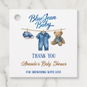 Denim Bear Clothesline Boy Blue Jean Baby Shower フェイバータグ (正面)