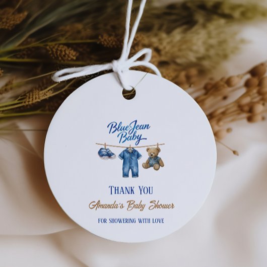 Denim Bear Clothesline Boy Blue Jean Baby Shower フェイバータグ