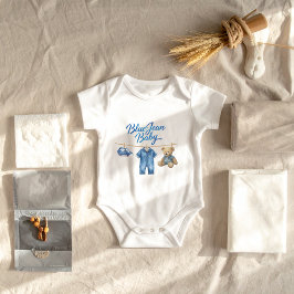 Denim Bear Clothesline Boy Blue Jean Baby Shower ベビーボディスーツ