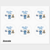 Denim Bear Clothesline Boy Blue Jean Baby Shower ラウンドシール (シート)