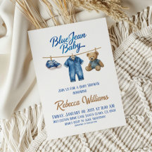 Denim Bear Clothesline Boy Blue Jean Baby Shower