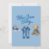 Denim Bear Clothesline Boy Blue Jean Baby Shower 招待状 (裏面)