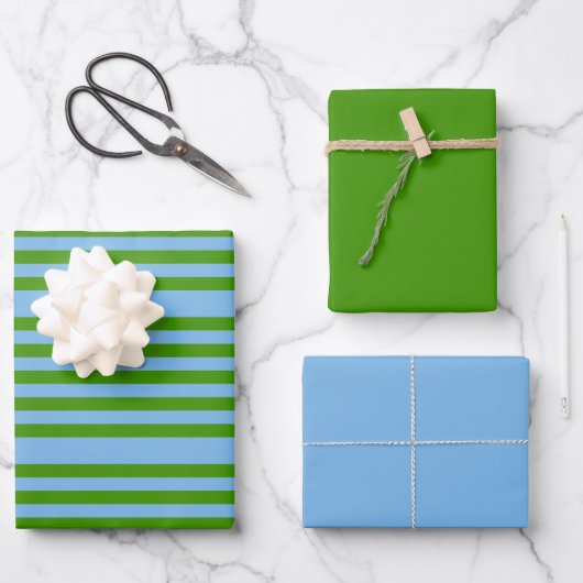 Denim Blue and Grass Green Wrapping Paper ラッピングペーパーシート (正面)