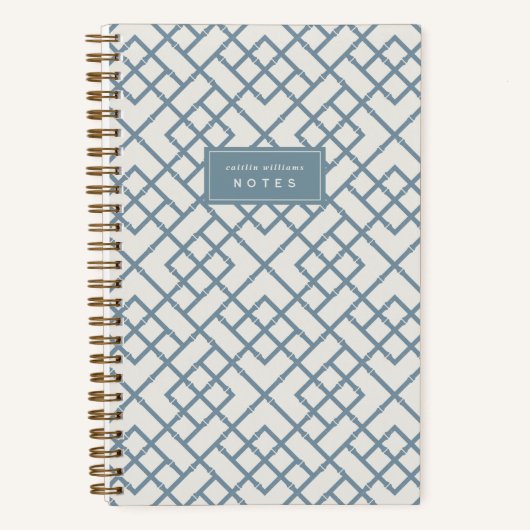 Denim Blue | Coastal Bamboo Trellis Personalized ノートブック (正面)