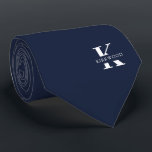 Denim Blue | Elegant Monogram   Name ネクタイ<br><div class="desc">An elegant two-sided necktie featuring a bold white monogram across a light Denim Blue background. On top of this monogram sits your first or last name spelled out in all capitals. Over 40 unique colors are available in both one-sided and two-sided versions. You can browse them by clicking the collection....</div>