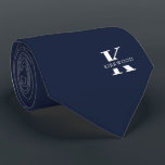 Denim Blue | Elegant Monogram   Name ネクタイ<br><div class="desc">An elegant two-sided necktie featuring a bold white monogram across a light Denim Blue background. On top of this monogram sits your first or last name spelled out in all capitals. Over 40 unique colors are available in both one-sided and two-sided versions. You can browse them by clicking the collection....</div>