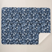 Denim Blue Flowers シェルパブランケット (正面(横))