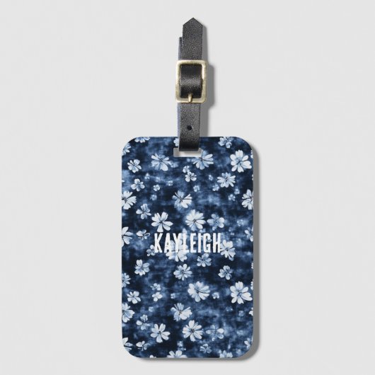 Denim Blue Flowers ラゲッジタグ (正面縦)