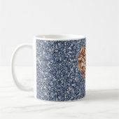Denim Blue Glitter First Coffee Beans Heart コーヒーマグカップ (左)