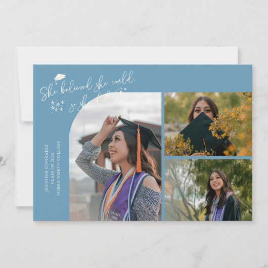 Denim Blue Graduate She Believed Multi Photo 案内状 (正面)