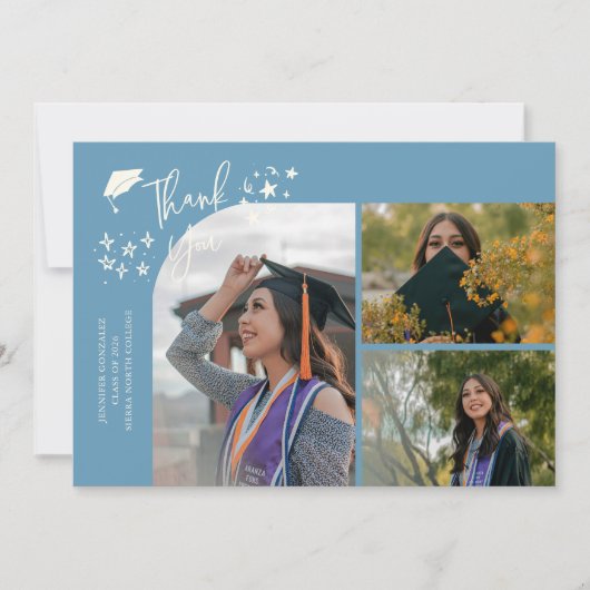 Denim Blue Hand Written Thank You Multi Photo 案内状 (正面)