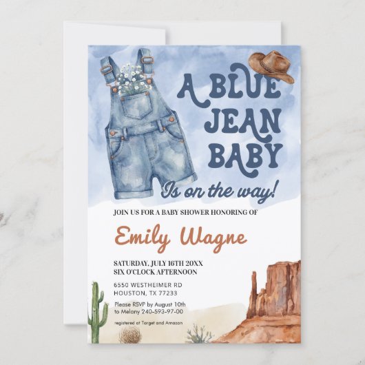 Denim Blue Jean Baby Shower Invitation 招待状 (正面)