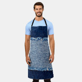 Denim blue jeans fabric frame. Bleached denim fabr エプロン (着用した状態)