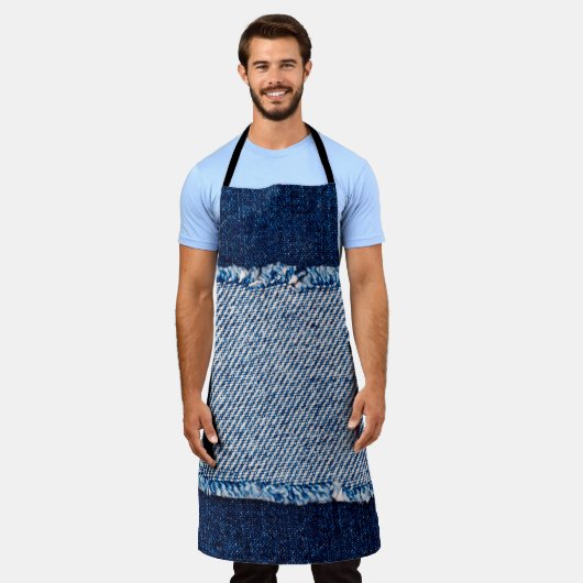 Denim blue jeans fabric frame. Bleached denim fabr エプロン (着用した状態)