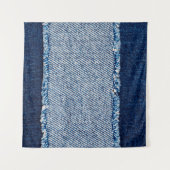 Denim blue jeans fabric frame. Bleached denim fabr タペストリー (正面(横))