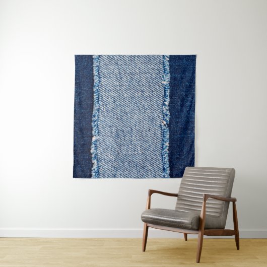 Denim blue jeans fabric frame. Bleached denim fabr タペストリー (インサイチュ(横))