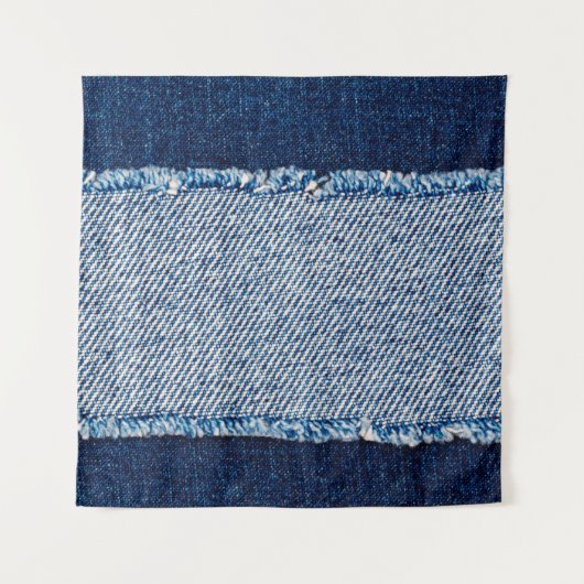 Denim blue jeans fabric frame. Bleached denim fabr タペストリー (正面)