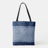 Denim blue jeans fabric frame. Bleached denim fabr トートバッグ (裏面)
