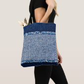 Denim blue jeans fabric frame. Bleached denim fabr トートバッグ (クローズアップ)